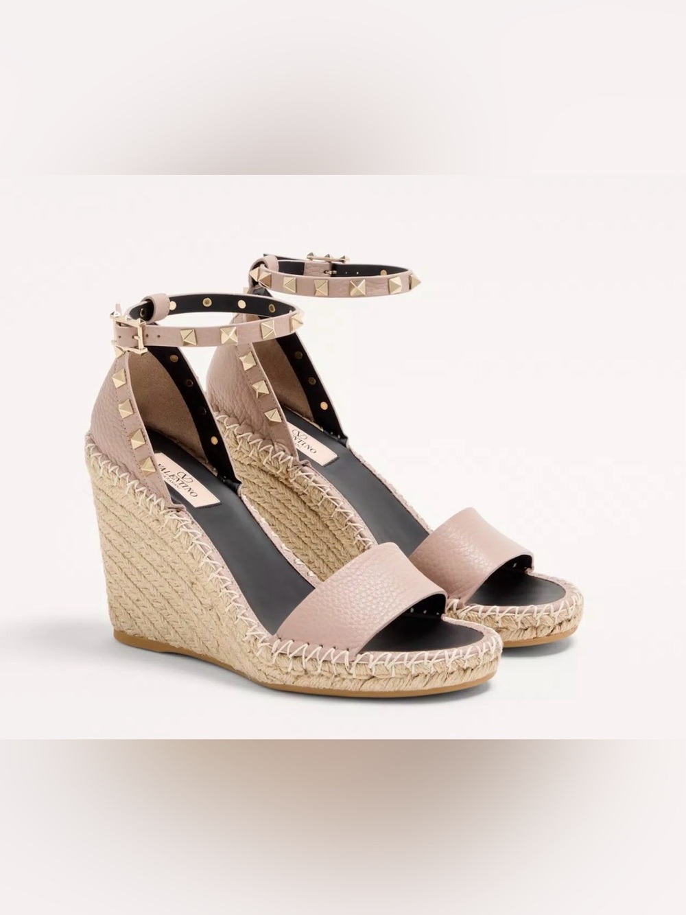 Double Rockstud Grainy Calfskin Wedge Sandal 105 Mm. Size 38. No box.